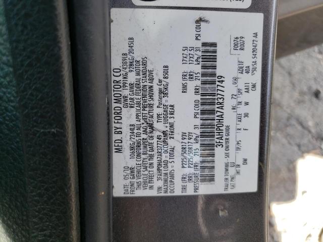 2010 Ford Fusion Se VIN: 3FAHP0HA7AR377749 Lot: 66787163