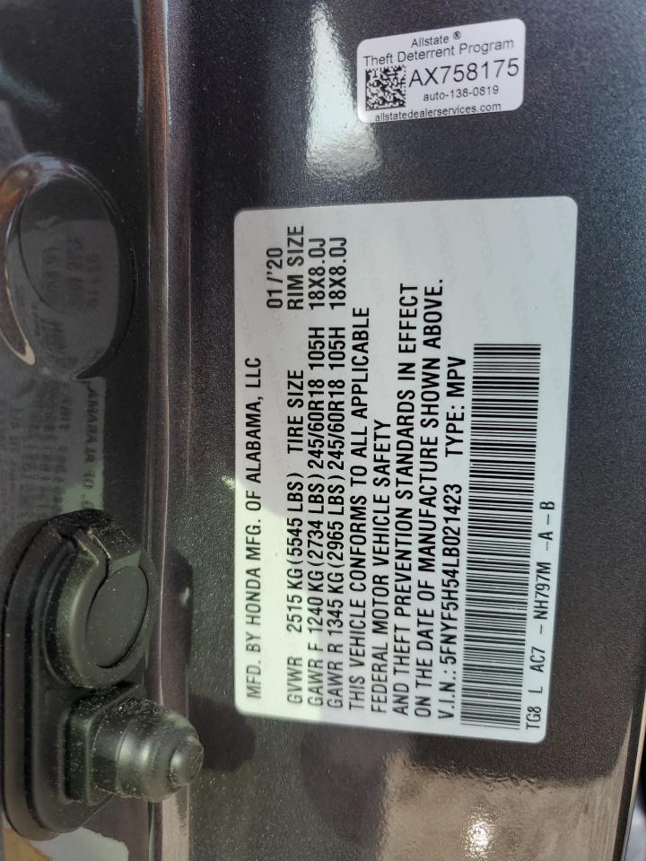 5FNYF5H54LB021423 2020 Honda Pilot Exl