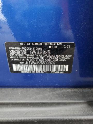 2022 SUBARU WRX GT JF1VBAU68N8026607