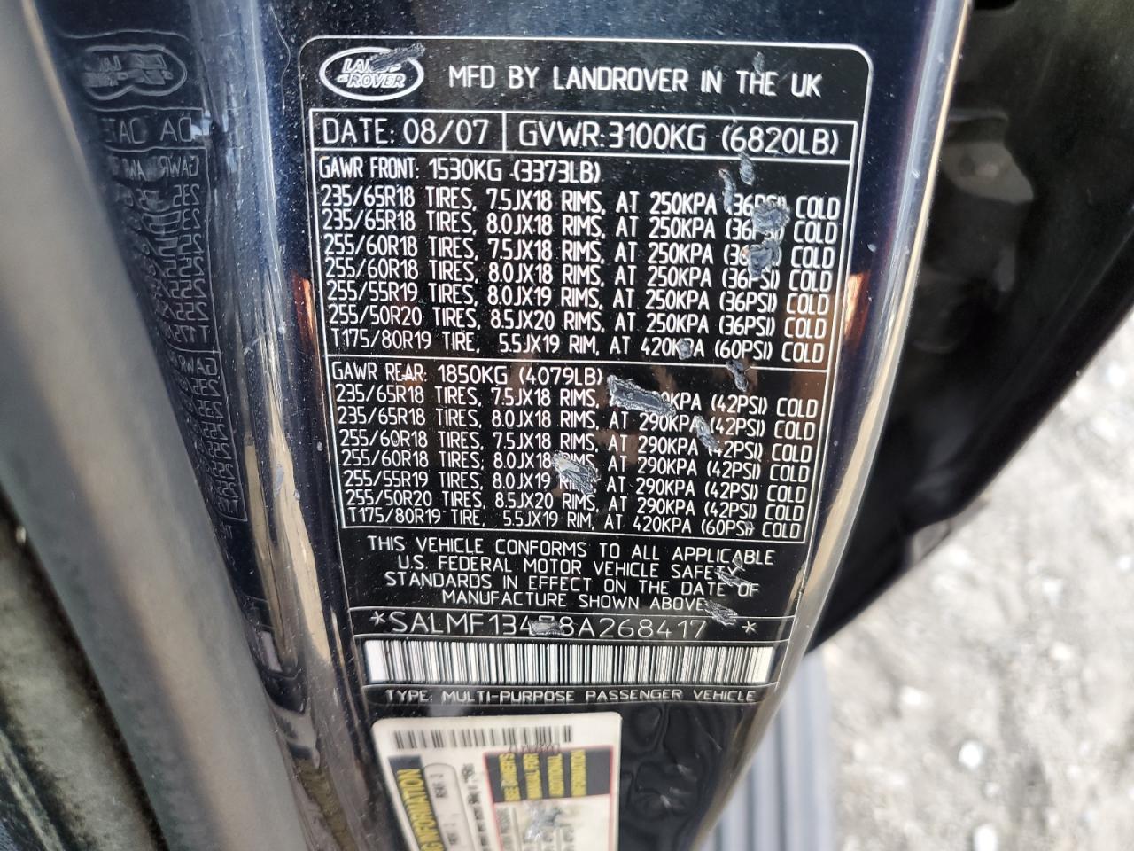 SALMF13478A268417 2008 Land Rover Range Rover Supercharged