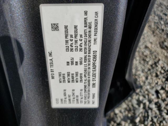 5YJ3E1EA0PF436610 Auction: COPART Lot: 66765753 Location: ELECTRIC VEHICLE AUCTION 5YJ3E1EA0PF436610 TESLA MODEL 3 2023 GRAY Photo 12