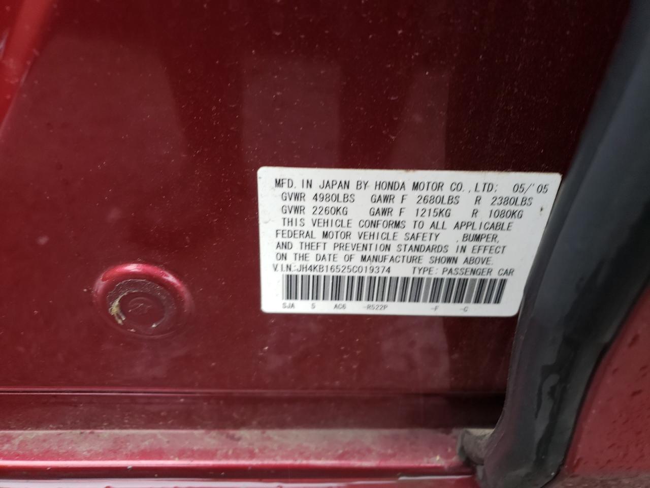 JH4KB16525C019374 2005 Acura Rl