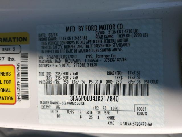 3FA6P0LU4JR217840 2018 FORD FUSION, photo no. 12