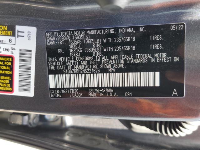 VIN 5TDBZRBH2NS221626 2022 Toyota Highlander, L no.13