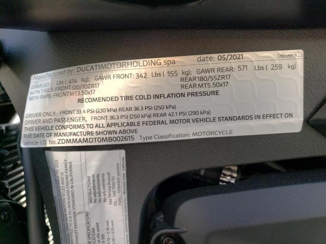 2021 DUCATI MONSTER ZDMMAMDT0MB002615