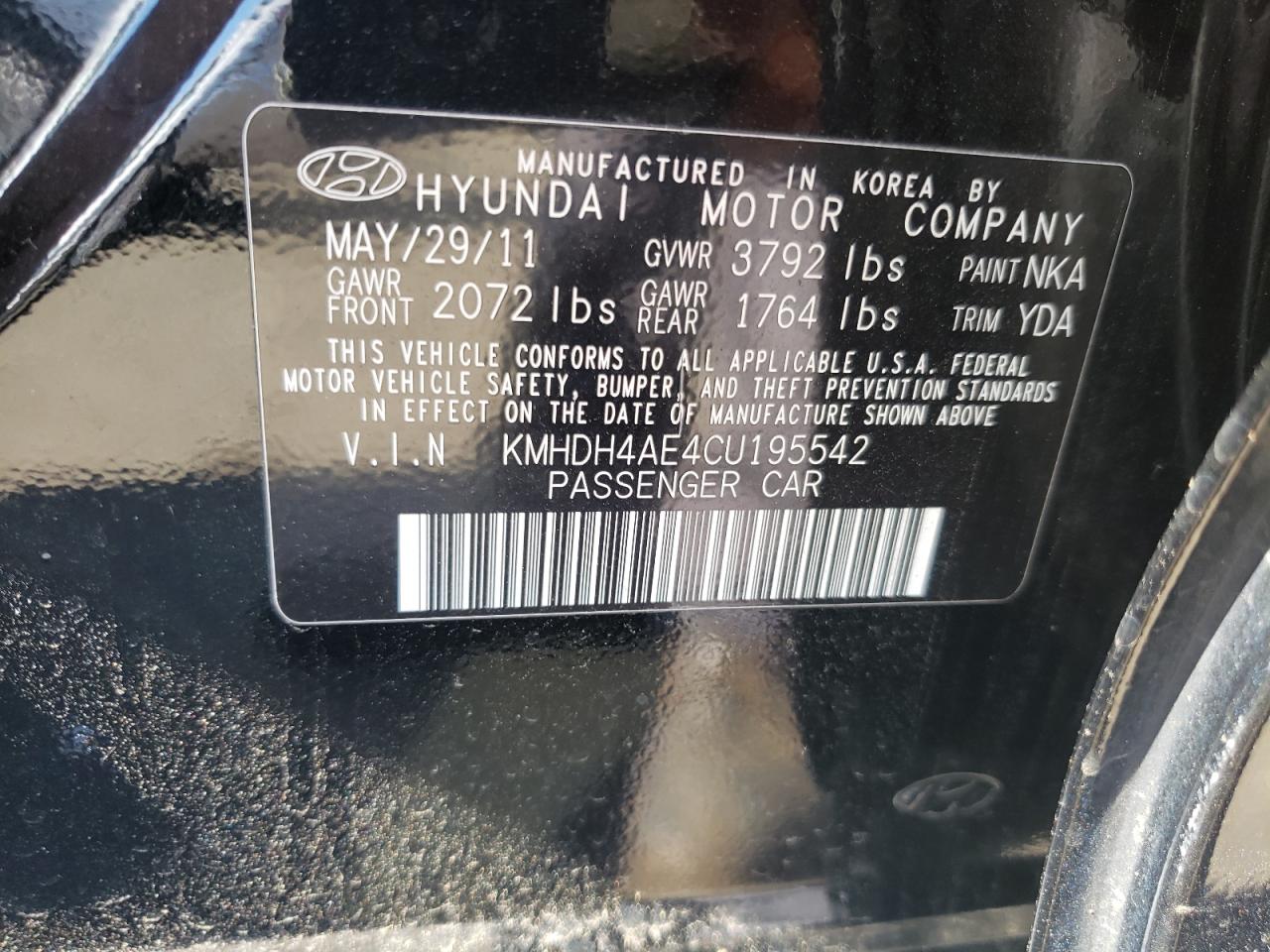 KMHDH4AE4CU195542 2012 Hyundai Elantra Gls