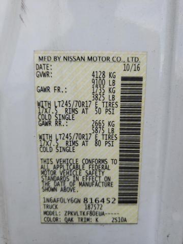 1N6AF0LY6GN816452 Nissan NV 2500 S