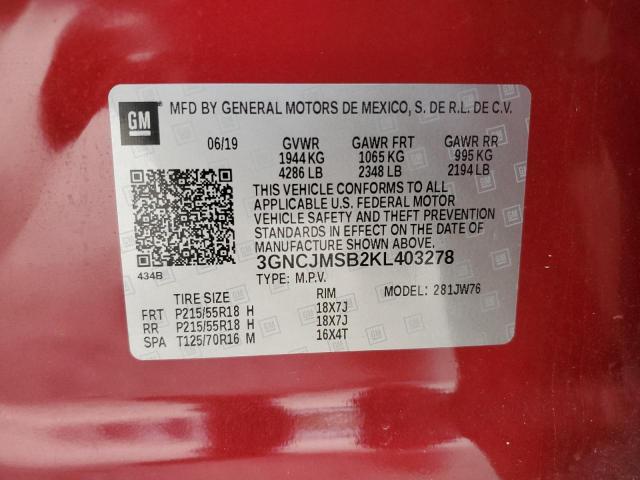 3GNCJMSB2KL403278 Chevrolet Trax Premier