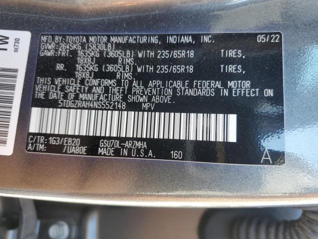 VIN 5TDGZRAH4NS552148 2022 Toyota Highlander, Xle no.13