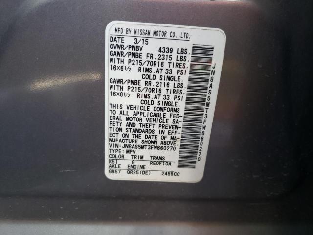 JN8AS5MT3FW660270 Nissan Rogue Select S