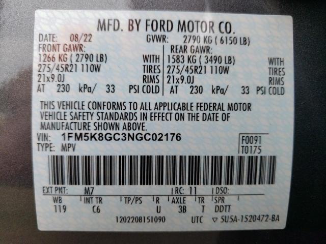 1FM5K8GC3NGC02176 Ford Explorer St