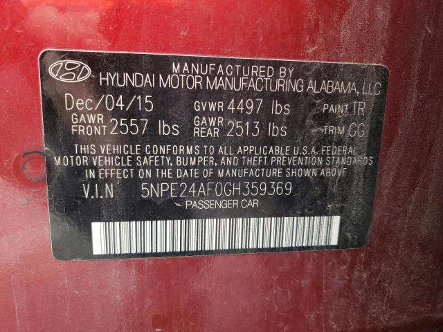 5NPE24AF0GH359369 Auction: COPART Lot: 69456213 Location: UT - OGDEN 5NPE24AF0GH359369 HYUNDAI SONATA 2016 RED Photo 12