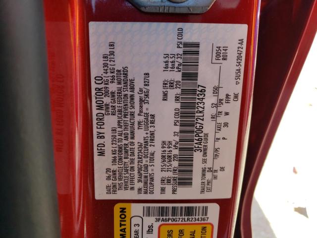 3FA6P0G72LR234367 Ford FUSION S