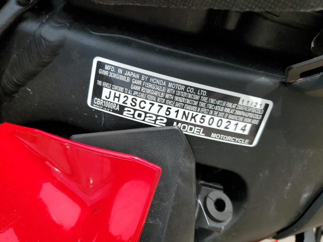 2022 HONDA CBR1000 RA JH2SC7751NK500214
