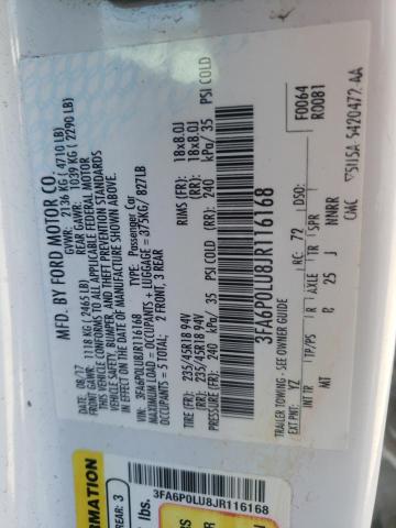 3FA6P0LU8JR116168 Ford Fusion Se Hybrid
