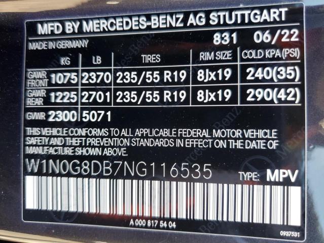 W1N0G8DB7NG116535 Mercedes-Benz GLC 300