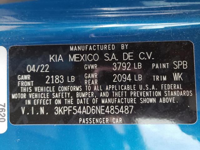 3KPF54AD6NE485487 KIA Forte Gt Line