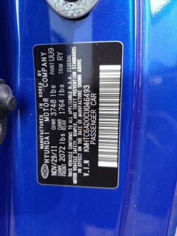 VIN: KMHTC6AD0CU046493 Auction: COPART Lot: 68191593 Location: CT - HARTFORD KMHTC6AD0CU046493 HYUNDAI VELOSTER 2012 BLUE Photo 12