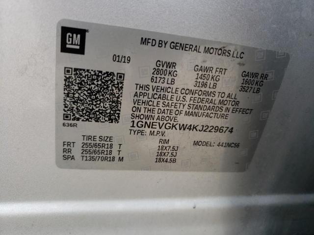 1GNEVGKW4KJ229674 Chevrolet Traverse Lt