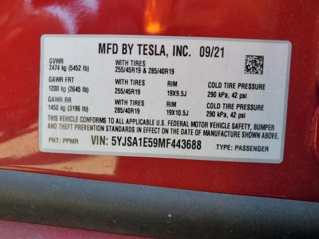 5YJSA1E59MF443688 | 2021 Tesla model s