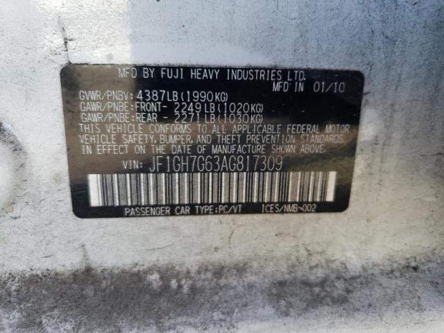 VIN: JF1GH7G63AG817309 Auction: COPART Lot: 66722743 Location: CA - SAN JOSE JF1GH7G63AG817309 SUBARU WRX 2010 WHITE Photo 12