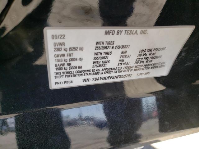 7SAYGDEF8NF550707 | 2022 TESLA MODEL Y