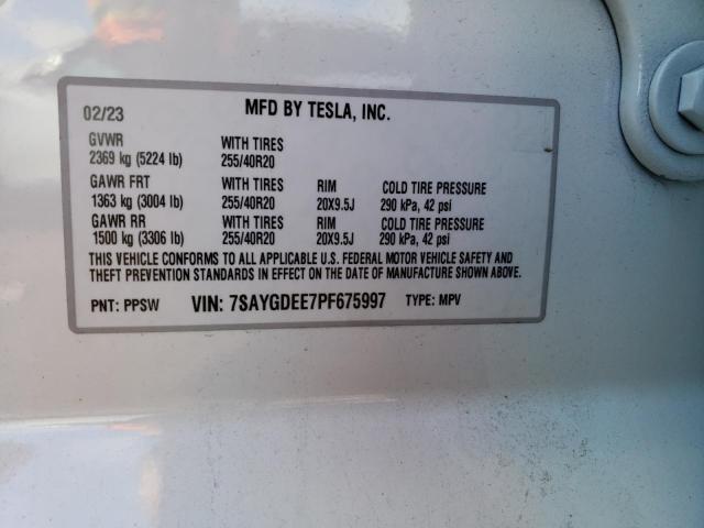 VIN 7SAYGDEE7PF675997 Tesla Model Y  2023 12