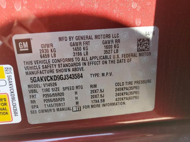 5GAKVCKD9GJ343584 Buick Enclave