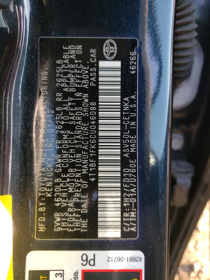 4T1BF1FK6CU046088 2012 Toyota Camry Base