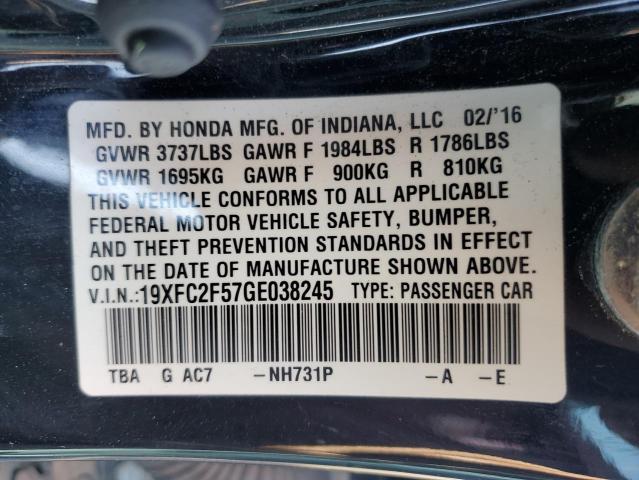 19XFC2F57GE038245 | 2016 HONDA CIVIC LX