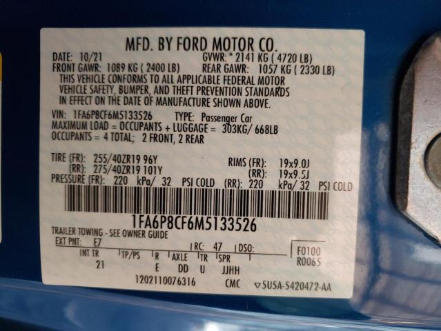 1FA6P8CF6M5133526 | 2021 FORD MUSTANG GT