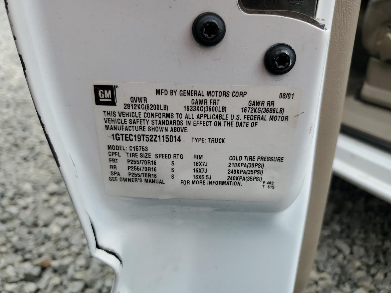 1GTEC19T52Z115014 2002 GMC New Sierra C1500
