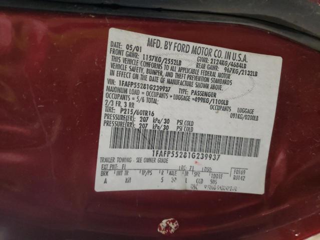 2001 Ford Taurus Ses VIN: 1FAFP55281G239937 Lot: 43203264