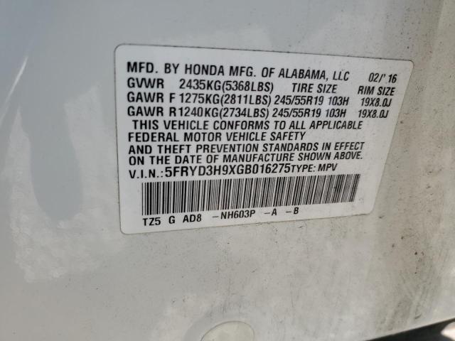 5FRYD3H9XGB016275 Acura Mdx Advance