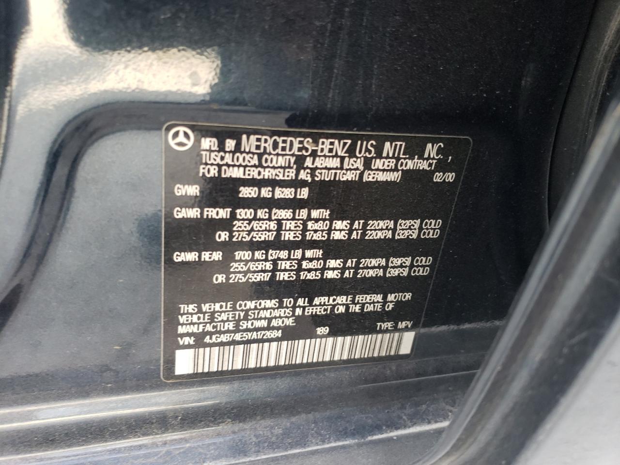 4JGAB74E5YA172684 2000 Mercedes-Benz Ml 55