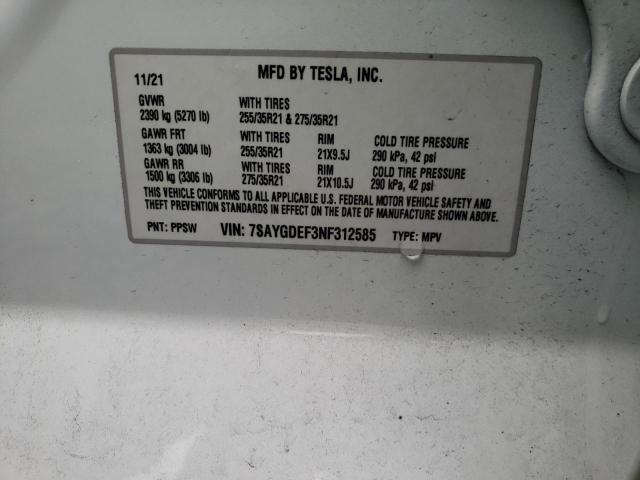 7SAYGDEF3NF312585 | 2022 TESLA MODEL Y