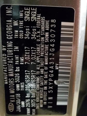2018 KIA SORENTO LX 5XYPG4A31JG430738