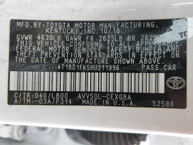 4T1BD1FK5HU211996 | 2017 TOYOTA CAMRY HYBR