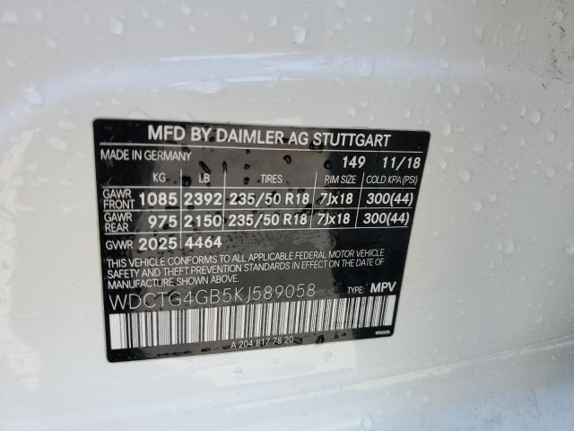 VIN WDCTG4GB5KJ589058 2019 Mercedes-Benz GLA-Class,... no.14