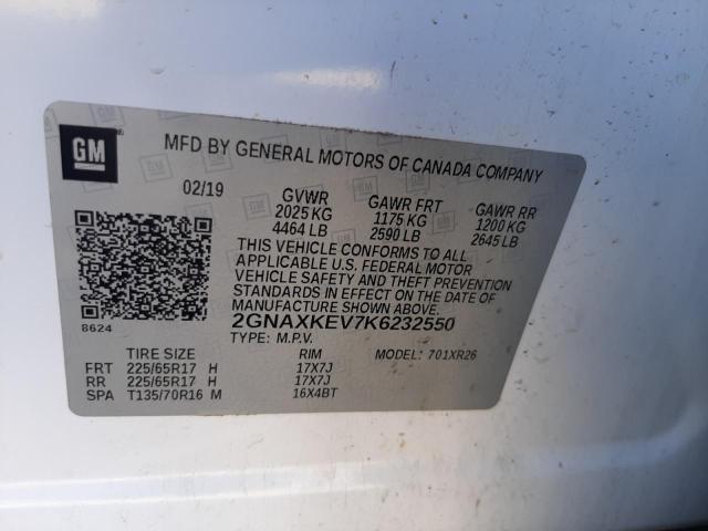 2GNAXKEV7K6232550 | 2019 CHEVROLET EQUINOX LT