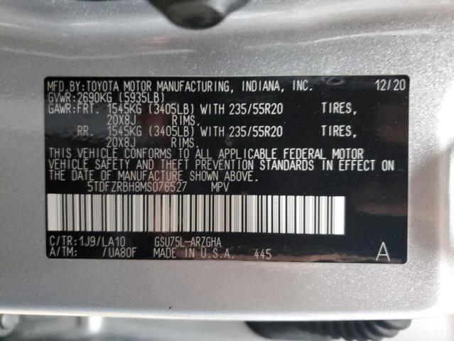 VIN 5TDFZRBH8MS076527 2021 Toyota Highlander, Platinum no.14