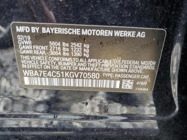 VIN WBA7E4C51KGV70580 2019 BMW 7 Series, 740 XI no.12