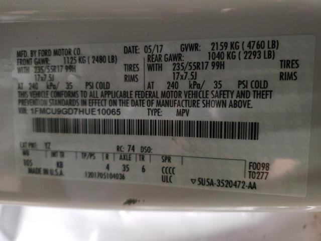 1FMCU9GD7HUE10065 Ford ESCAPE SE