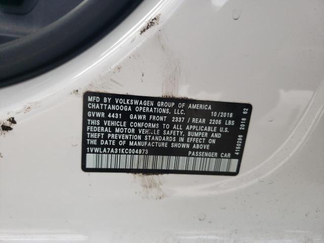 2019 VOLKSWAGEN PASSAT WOL - 1VWLA7A31KC004973