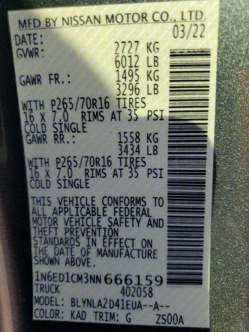 1N6ED1CM3NN666159 Nissan FRONTIER S