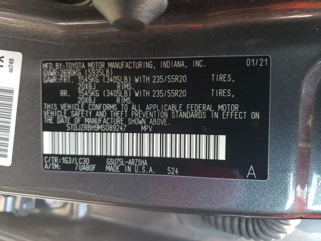 5TDJZRBH9MS089247 Toyota Highlander Xse