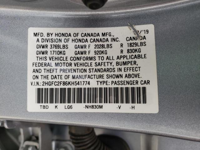 2HGFC2F86KH541774 Honda Civic Sport