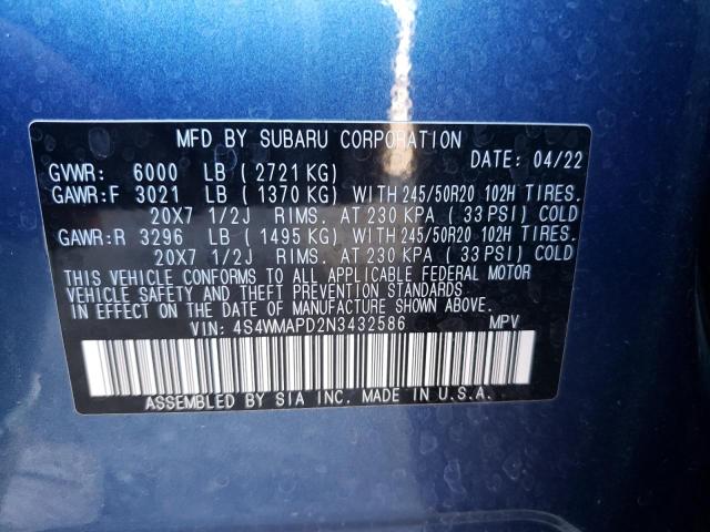 4S4WMAPD2N3432586 | 2022 SUBARU ASCENT