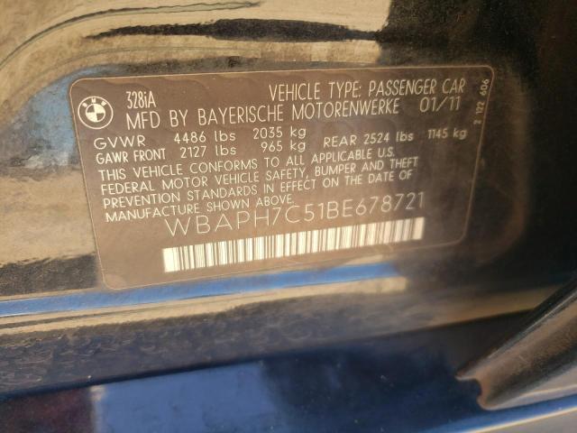 VIN: WBAPH7C51BE678721 Auction: COPART Lot: 66271553 Location: NC - CHINA GROVE WBAPH7C51BE678721 BMW 3 SERIES 2011 BLACK Photo 12