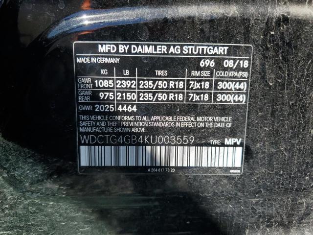 WDCTG4GB4KU003559 Mercedes-Benz Gla 250 4matic